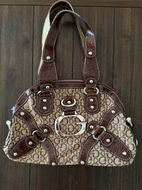 Vintage Y2K GUESS Brown Buckle Silver Large Slouch Hobo Shoulder Purse RARE